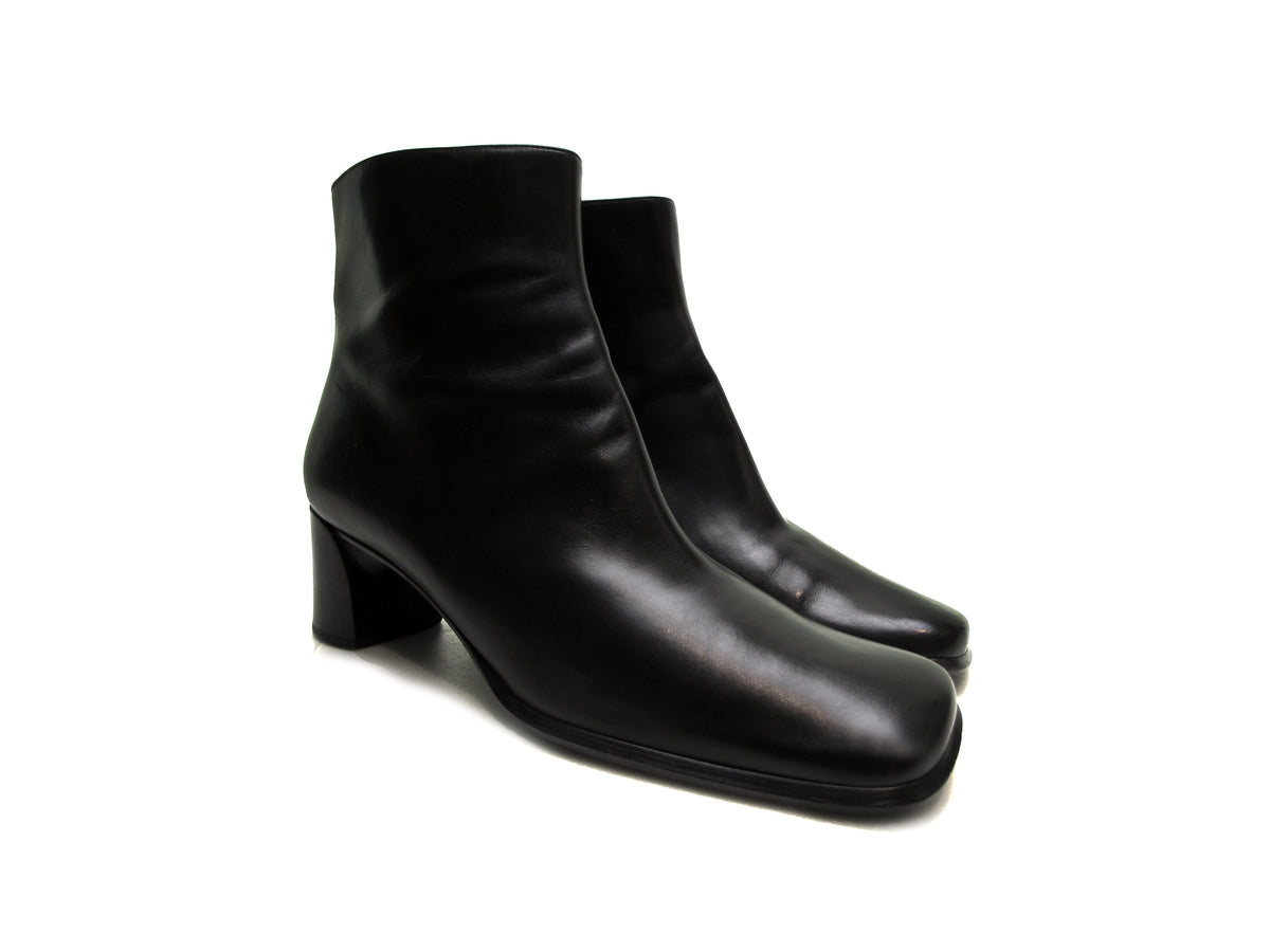 black 90s square toe boots Made in Italy Designer chunky block heel bo –