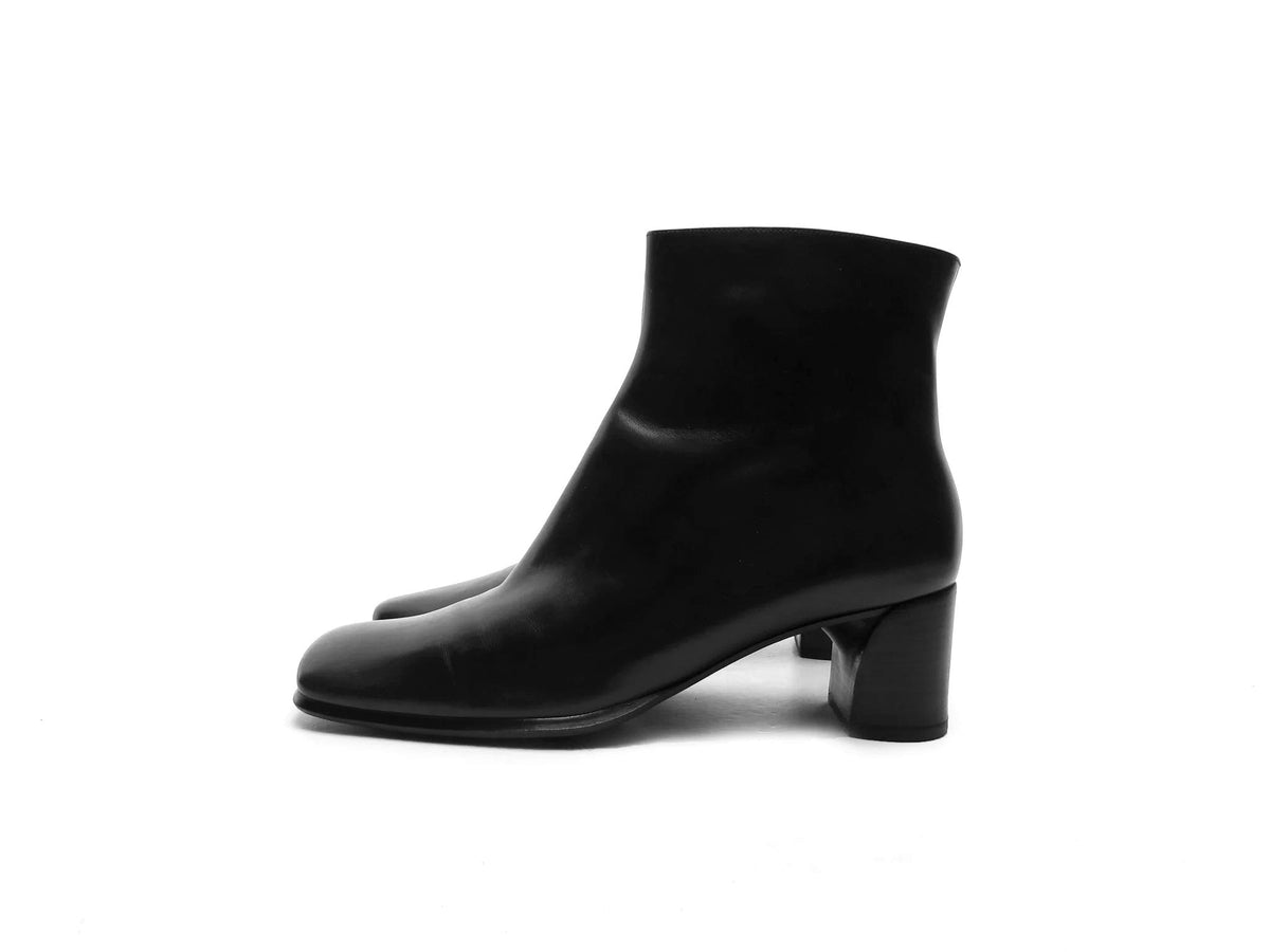 Roberto Botticelli BOOTS/Ankle Short Boots Sheep Skin Lining Black Calf Skin Lined 2024 Sheepskin/High Heeled Chunky Heel Square Toe Booties US 9