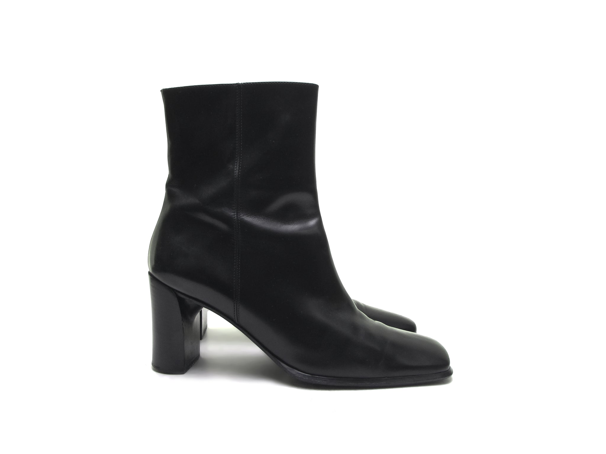 Satin Chunky Heel Boots / Vintage 90s Ankle selling Shiny Black High Heels Booties