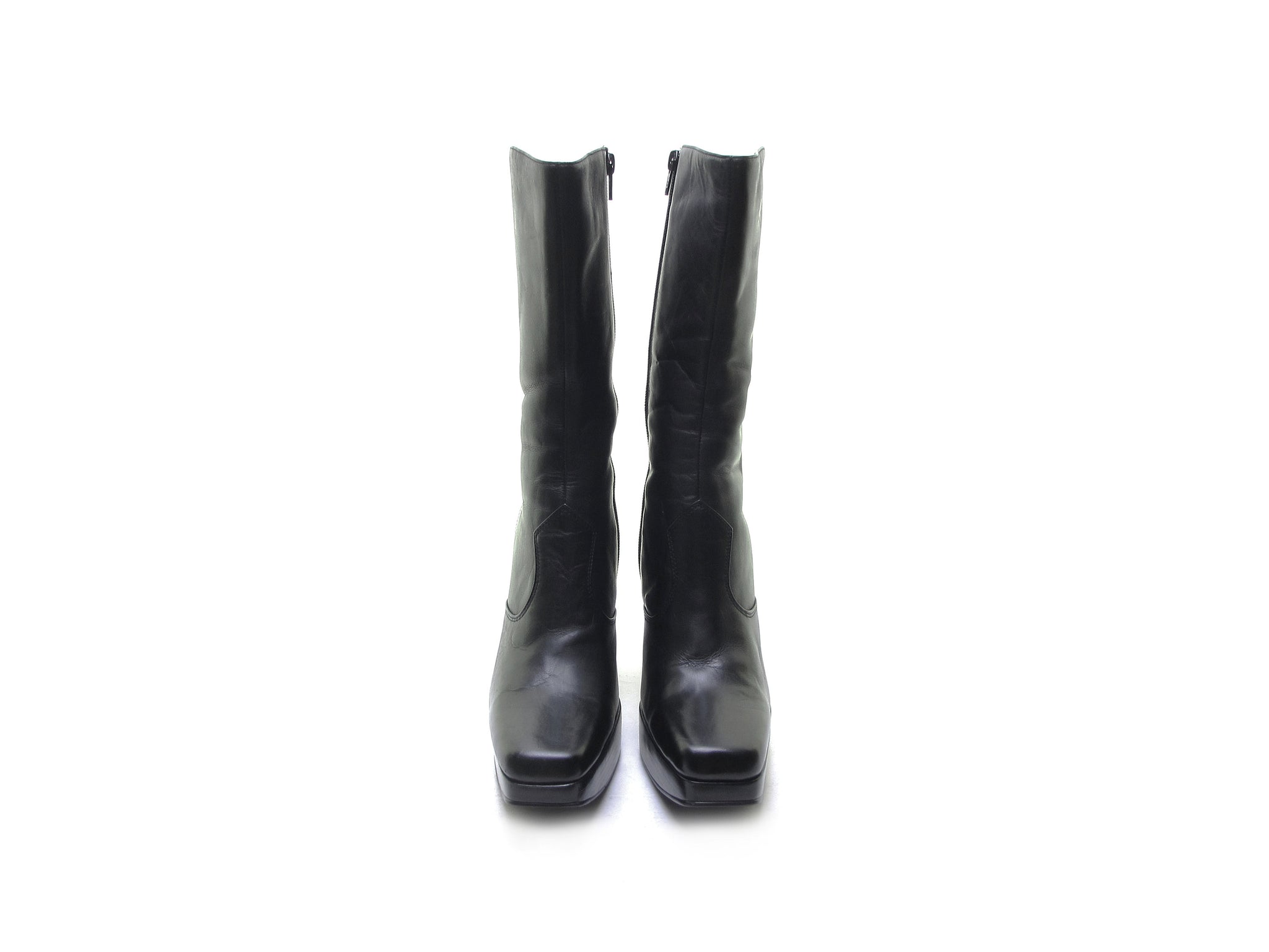 Y2K Steve Madden Black Square Toe Mid Calf top Boots sz 8b